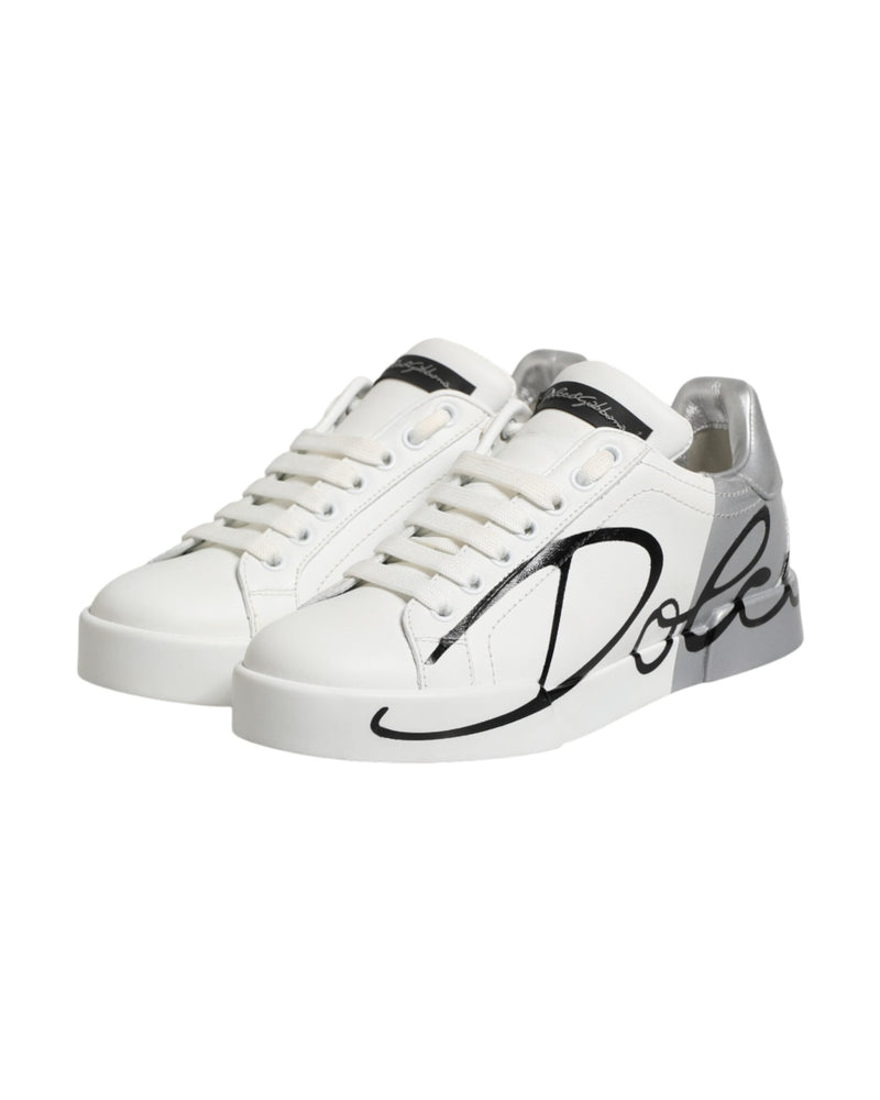Dolce & Gabbana White Leather Gray Low Top Sneaker Shoes Glam Steals