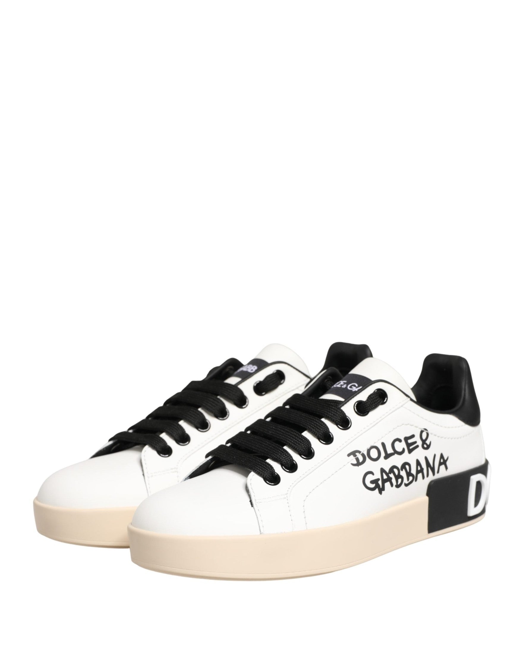 Dolce & Gabbana White Leather Low Top Portofino Sneakers Shoes Glam Steals