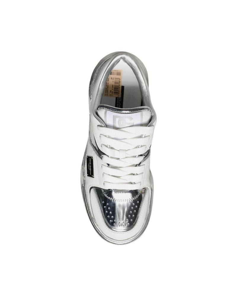 Dolce & Gabbana White Silver Leather Low Top Sneakers Shoes Glam Steals
