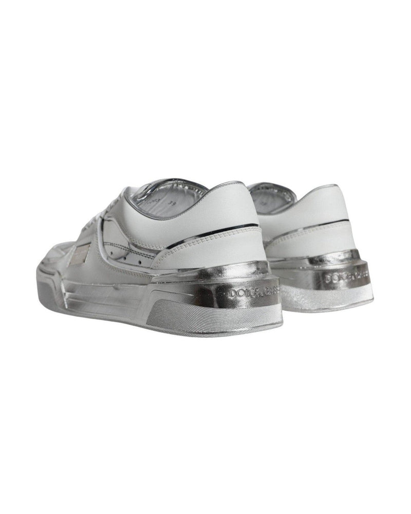 Dolce & Gabbana White Silver Leather Low Top Sneakers Shoes Glam Steals