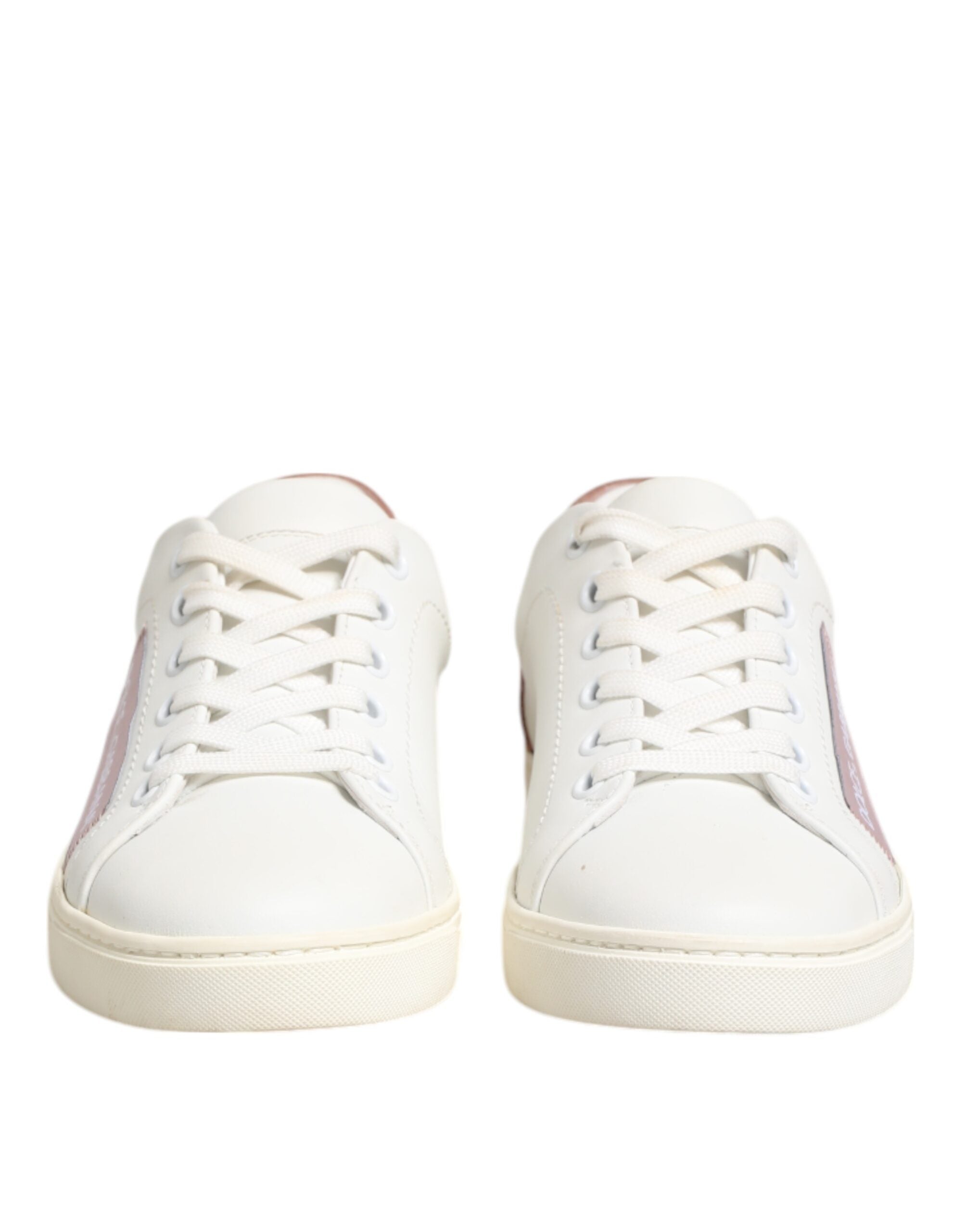 Dolce & Gabbana White Leather Pink Low Top Sneakers Shoes Glam Steals