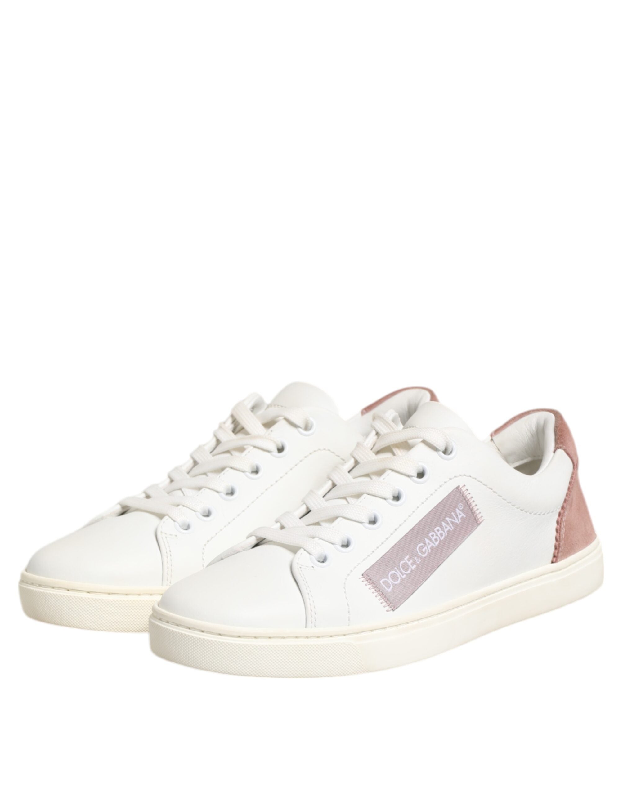 Dolce & Gabbana White Leather Pink Low Top Sneakers Shoes Glam Steals