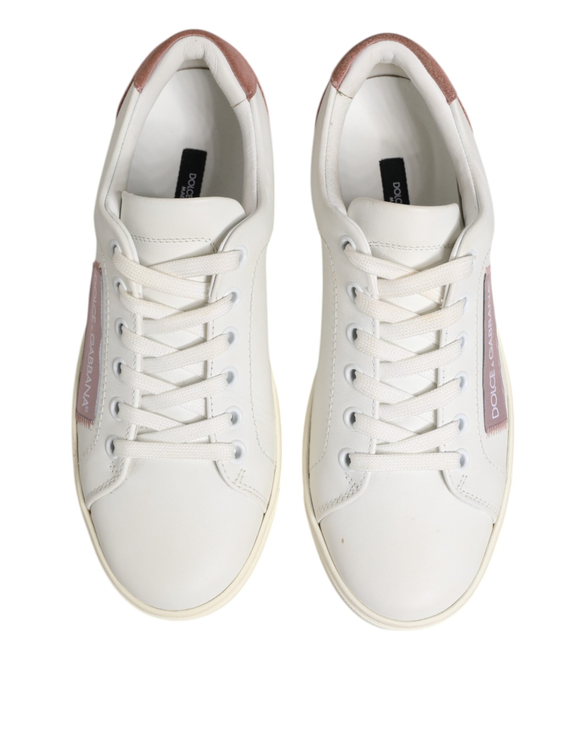 Dolce & Gabbana White Leather Pink Low Top Sneakers Shoes Glam Steals