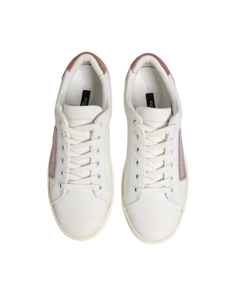 Dolce & Gabbana White Leather Pink Low Top Sneakers Shoes Glam Steals