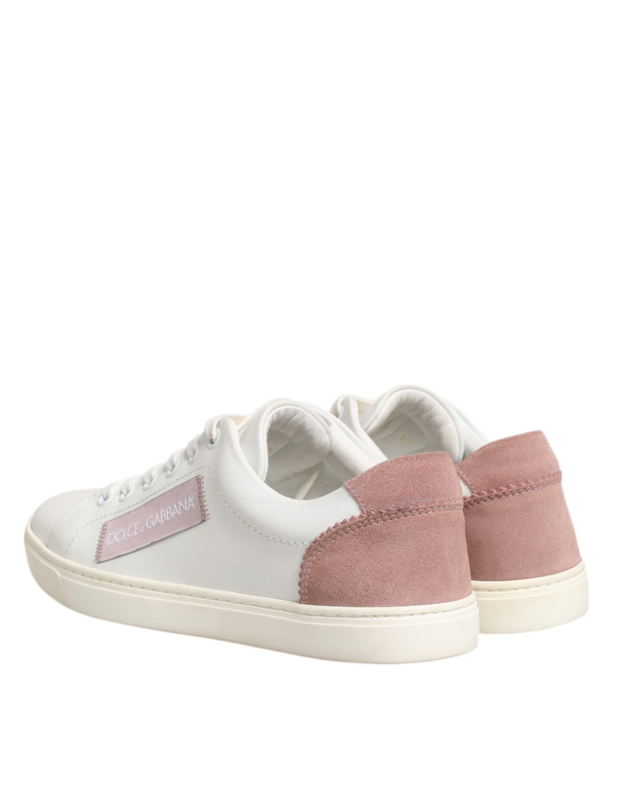 Dolce & Gabbana White Leather Pink Low Top Sneakers Shoes Glam Steals