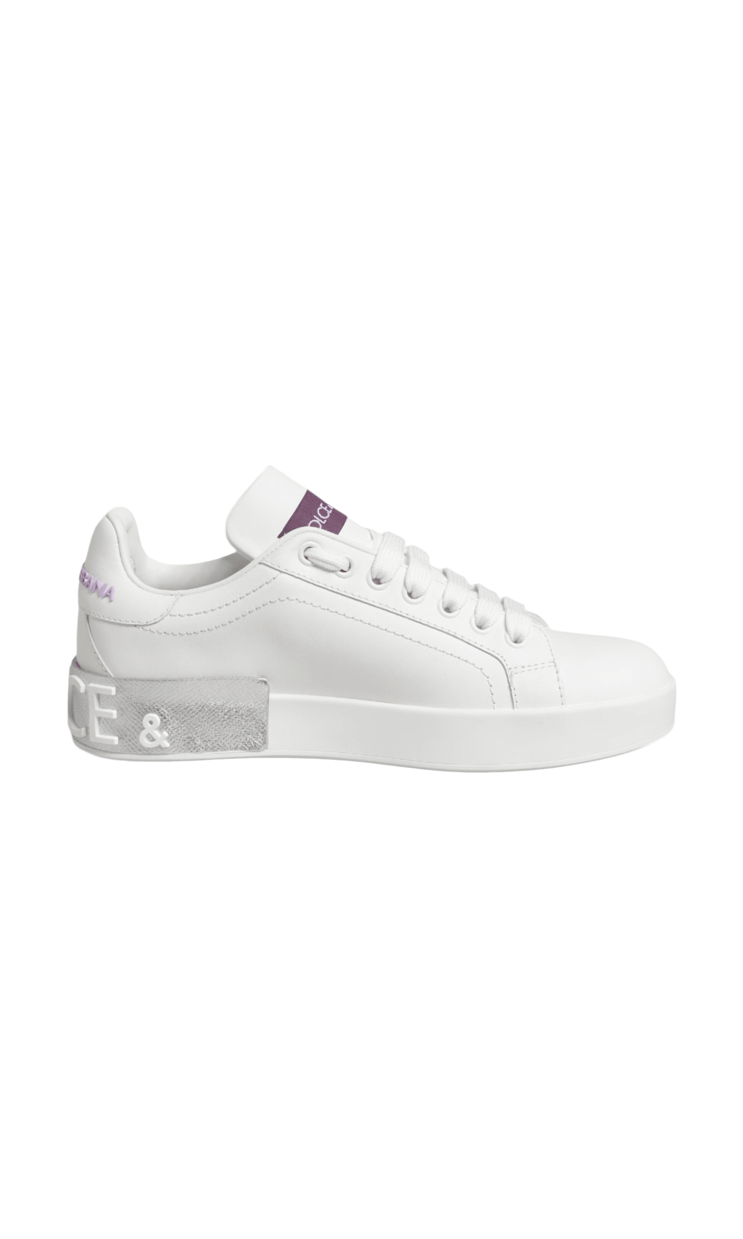 Dolce & Gabbana White Leather Purple Low Top Sneakers Shoes Glam Steals