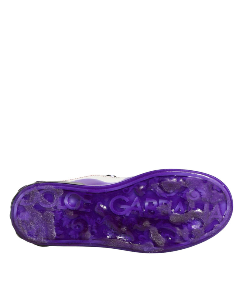 Dolce & Gabbana White Leather Purple Low Top Sneaker Shoes Glam Steals