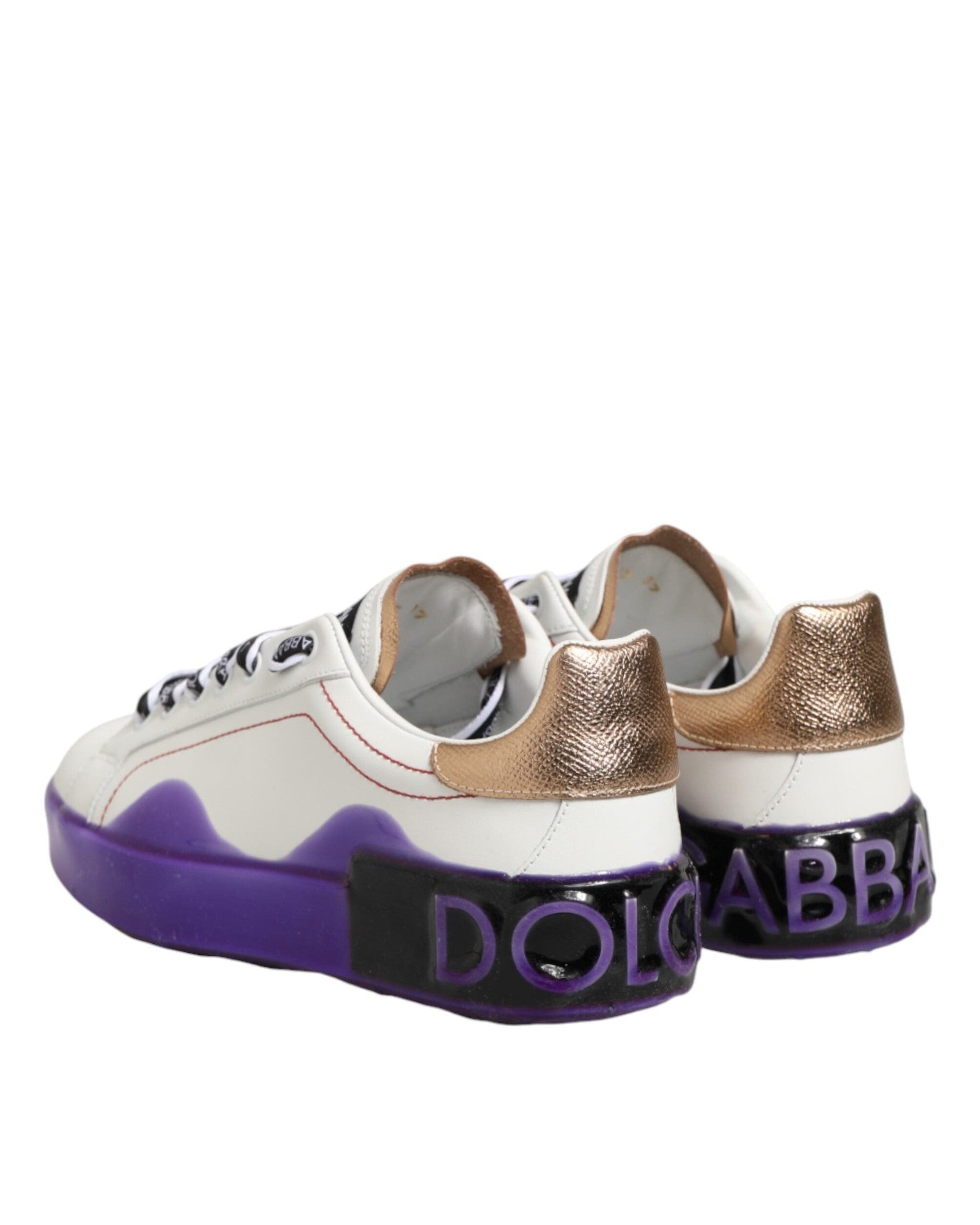 Dolce & Gabbana White Leather Purple Low Top Sneaker Shoes Glam Steals