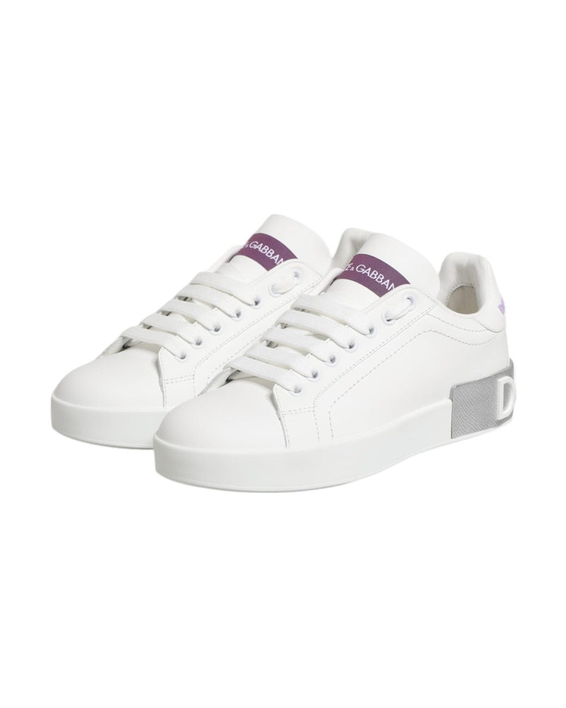 Dolce & Gabbana White Leather Purple Low Top Sneakers Shoes Glam Steals