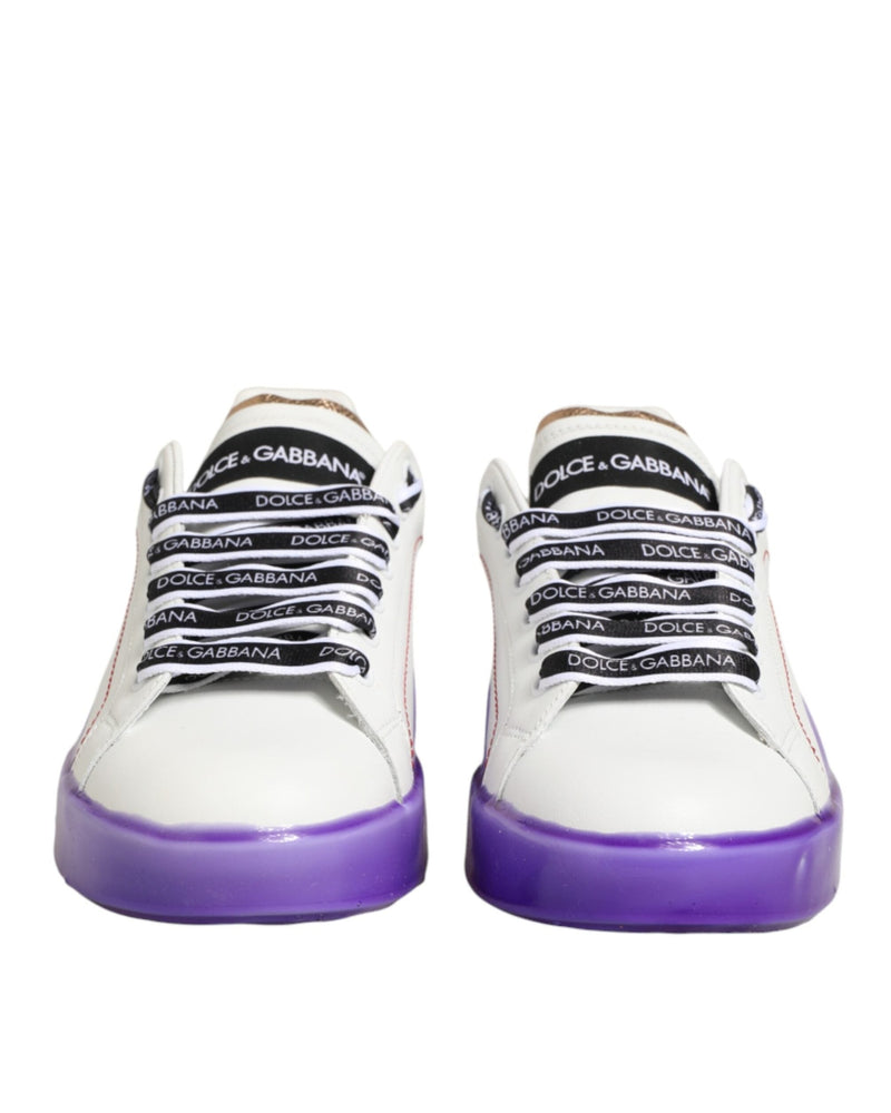 Dolce & Gabbana White Leather Purple Low Top Sneaker Shoes Glam Steals