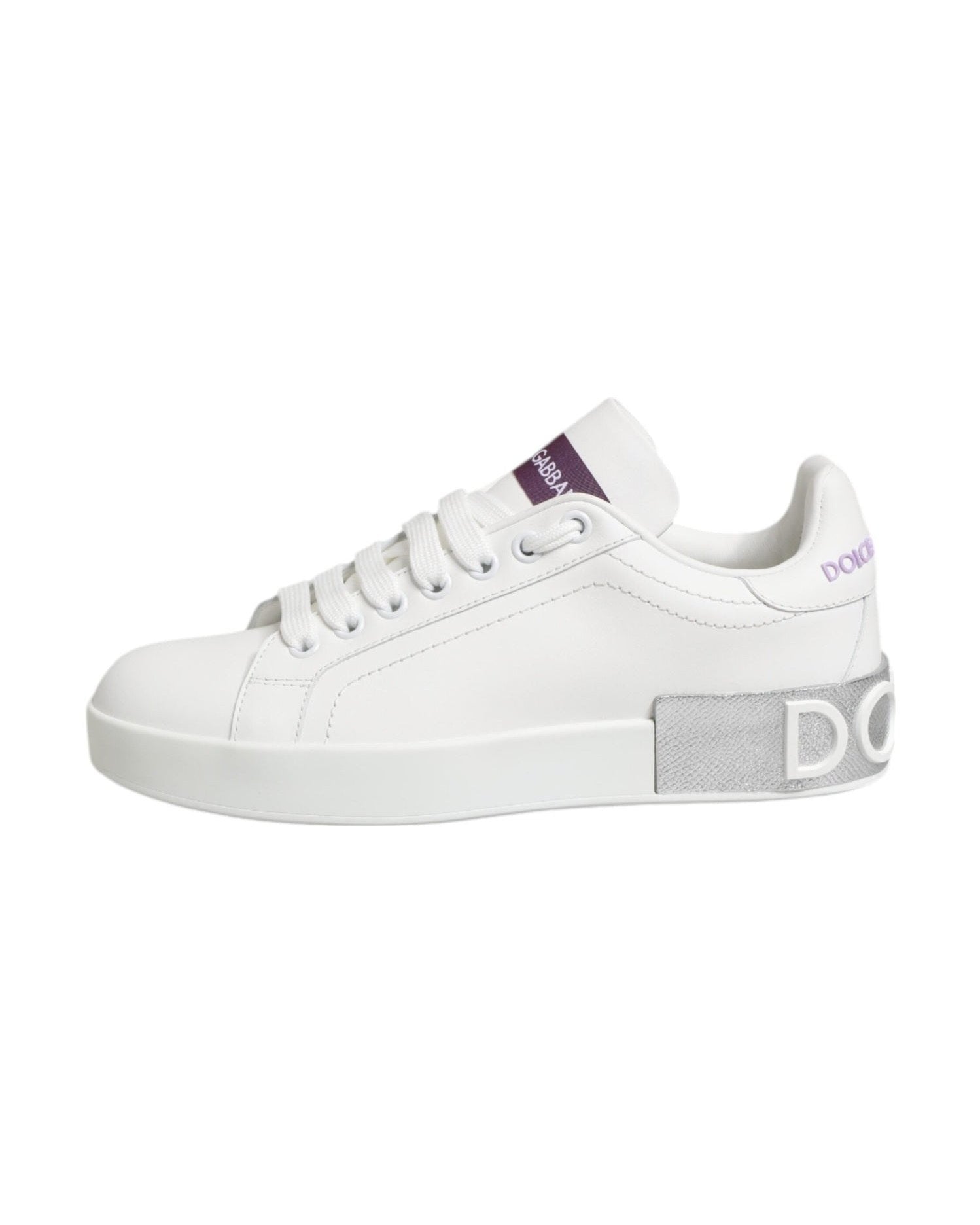 Dolce & Gabbana White Leather Purple Low Top Sneakers Shoes Glam Steals