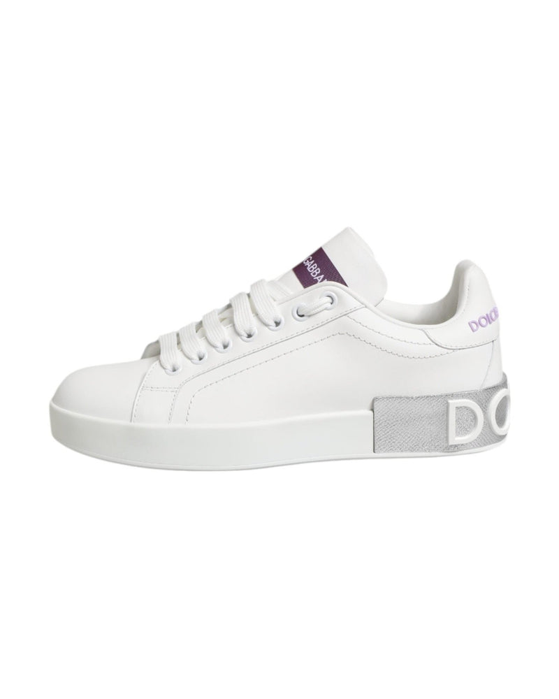 Dolce & Gabbana White Leather Purple Low Top Sneakers Shoes Glam Steals