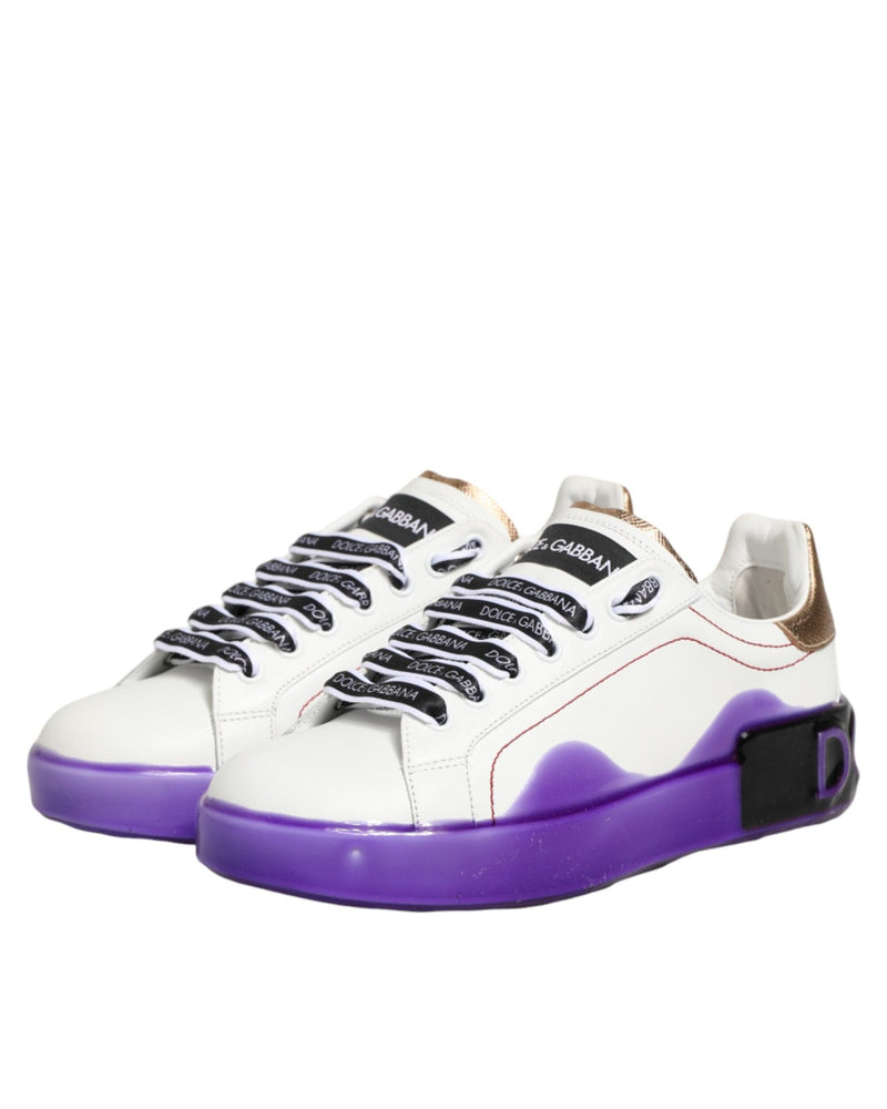 Dolce & Gabbana White Leather Purple Low Top Sneaker Shoes Glam Steals