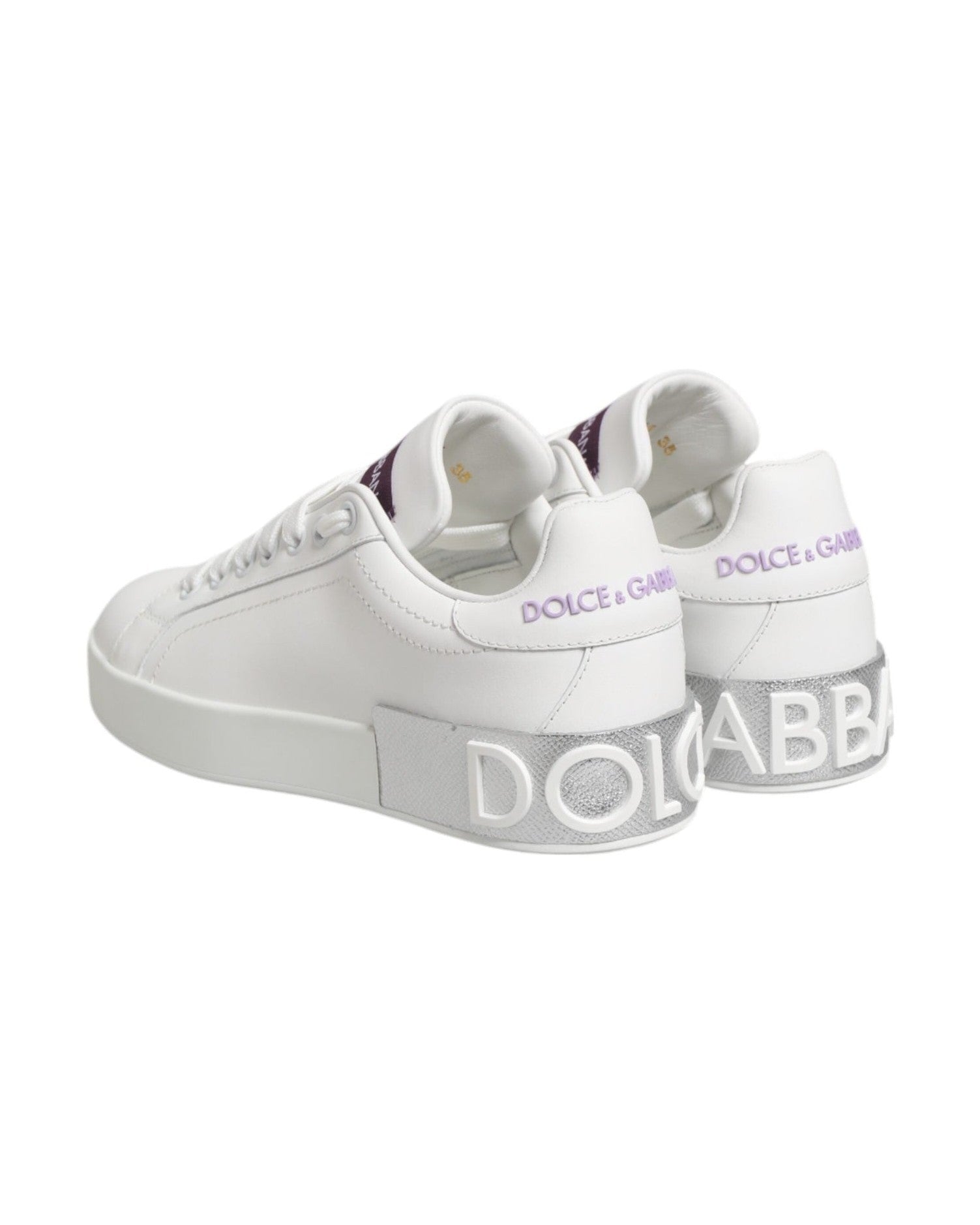Dolce & Gabbana White Leather Purple Low Top Sneakers Shoes Glam Steals