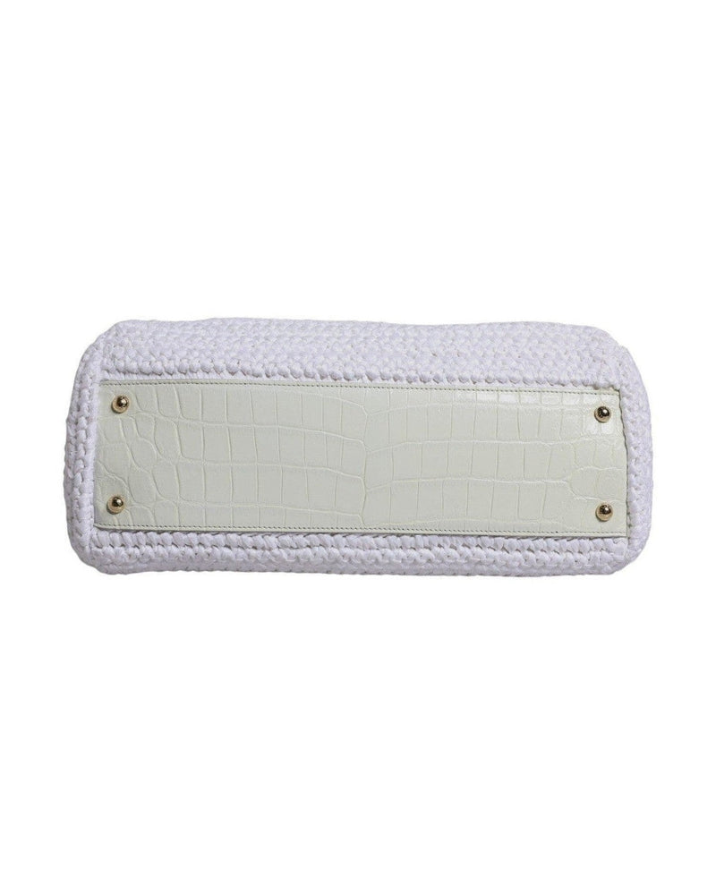 Dolce & Gabbana White Leather Rafia Top Handle Crossbody Bag Cross Body Bags