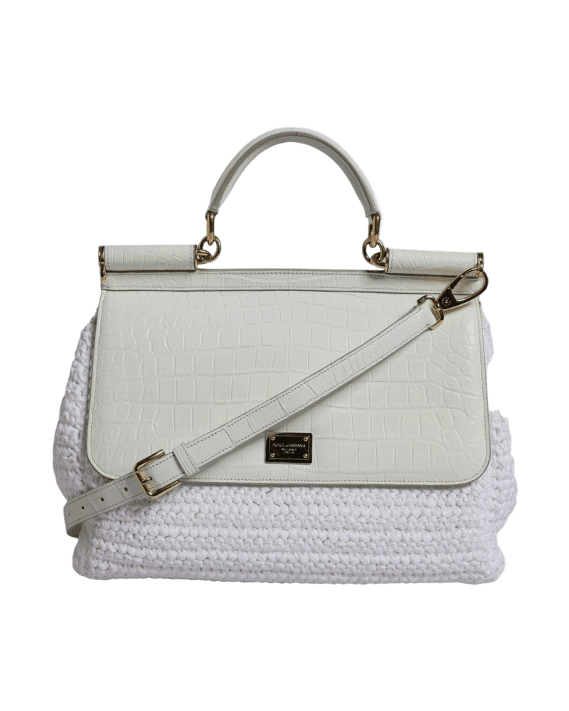 Dolce & White Gabbana Leather Rafia Top Handle Crossbody Bag Glam Steals