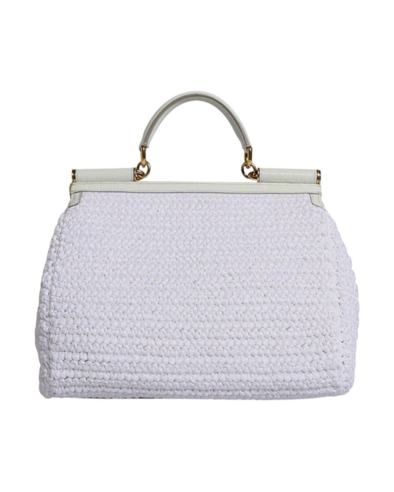 Dolce & Gabbana White Leather Rafia Top Handle Crossbody Bag Glam Steals