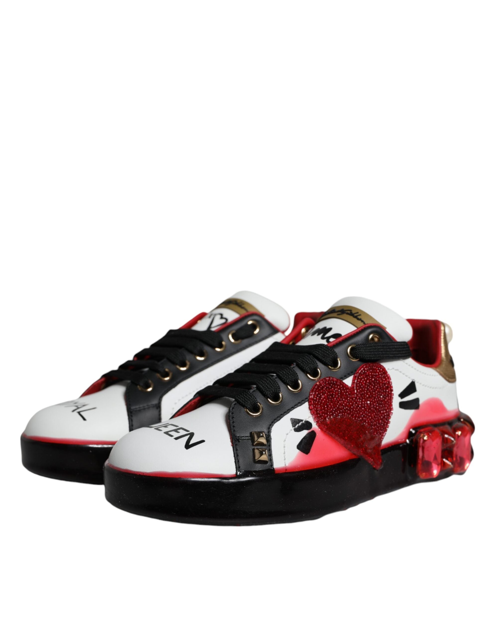 Dolce & Gabbana White Leather Red Crystals Portofino Sneakers Shoes Glam Steals