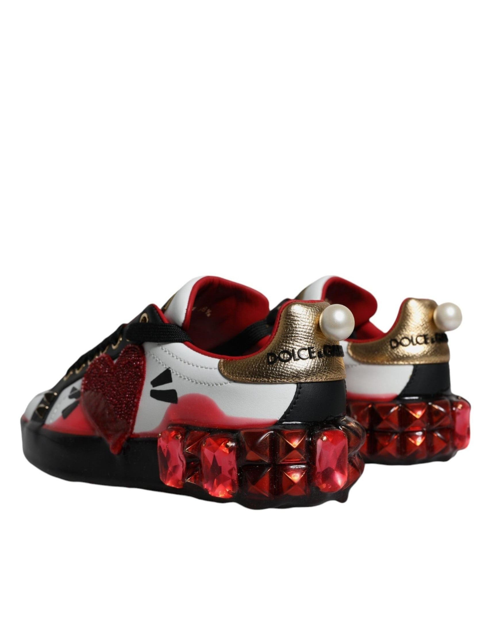 Dolce & Gabbana White Leather Red Crystals Portofino Sneakers Shoes Sneakers