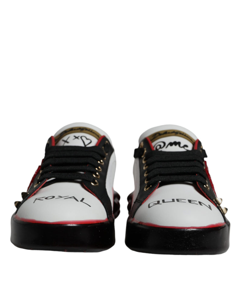 Dolce & Gabbana White Leather Red Crystals Portofino Sneakers Shoes Glam Steals