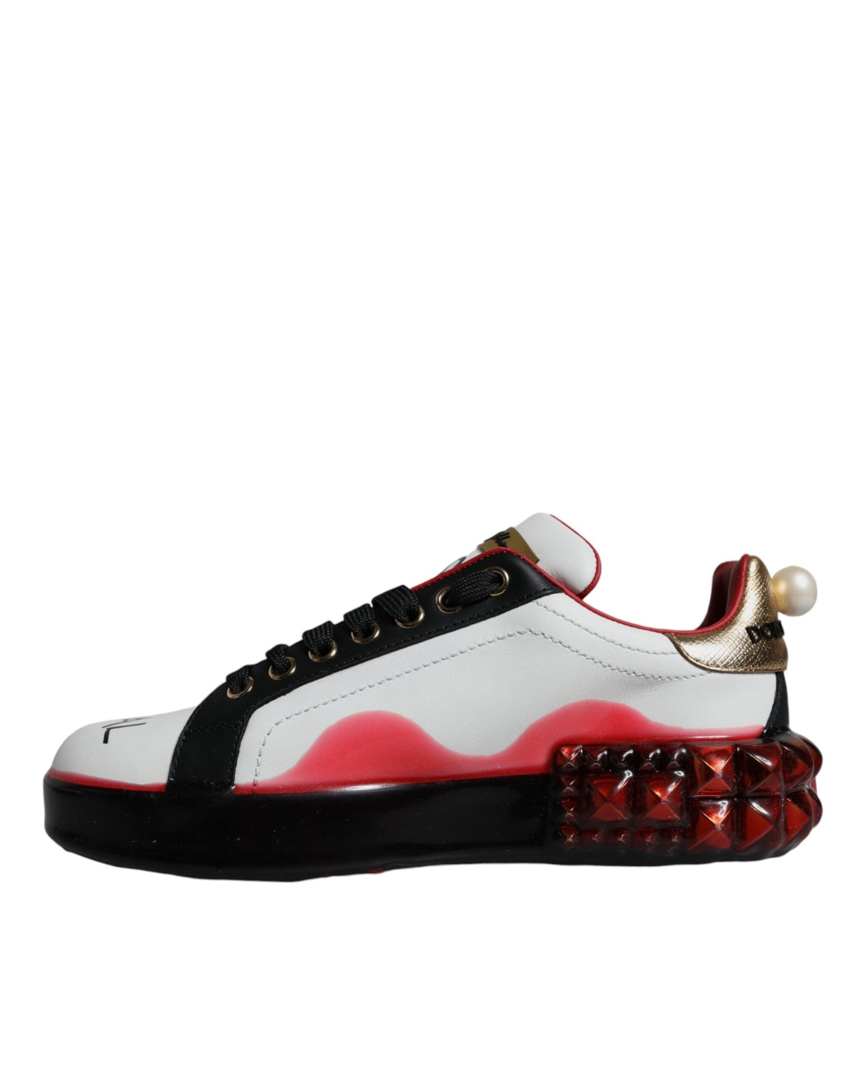 Dolce & Gabbana White Leather Red Crystals Portofino Sneakers Shoes Sneakers