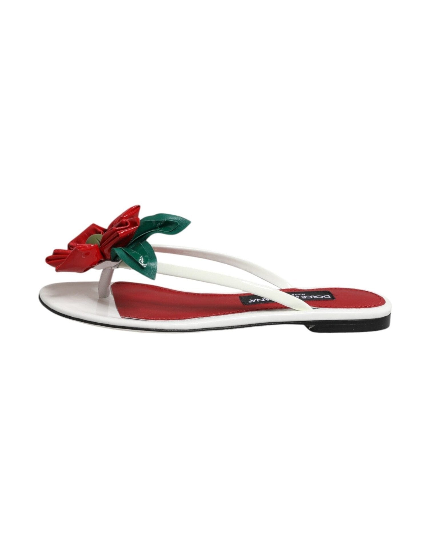 Dolce & Gabbana White Leather Red Keira Flower Sandals Shoes Sandals
