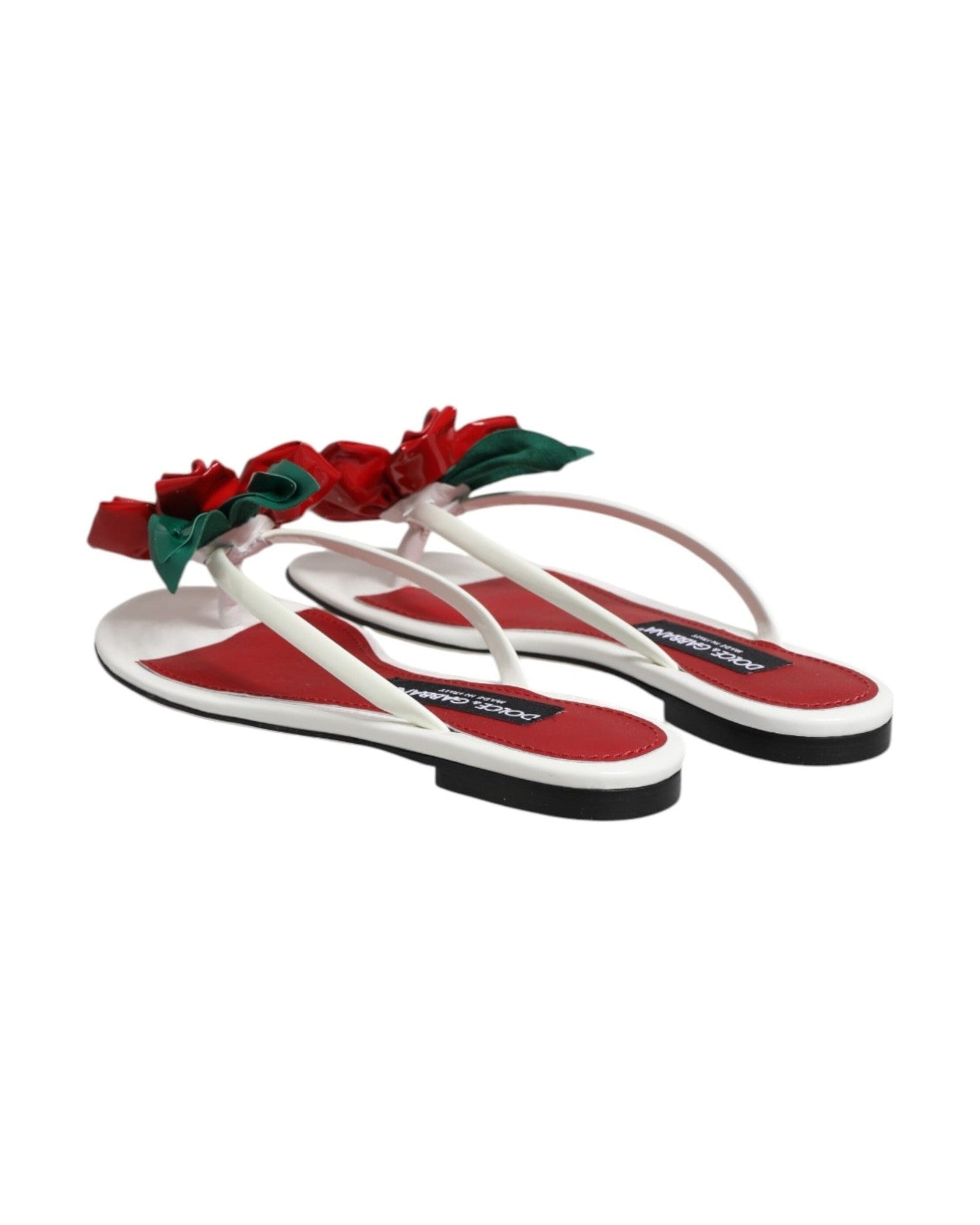 Dolce & Gabbana White Leather Red Keira Flower Sandals Shoes Sandals