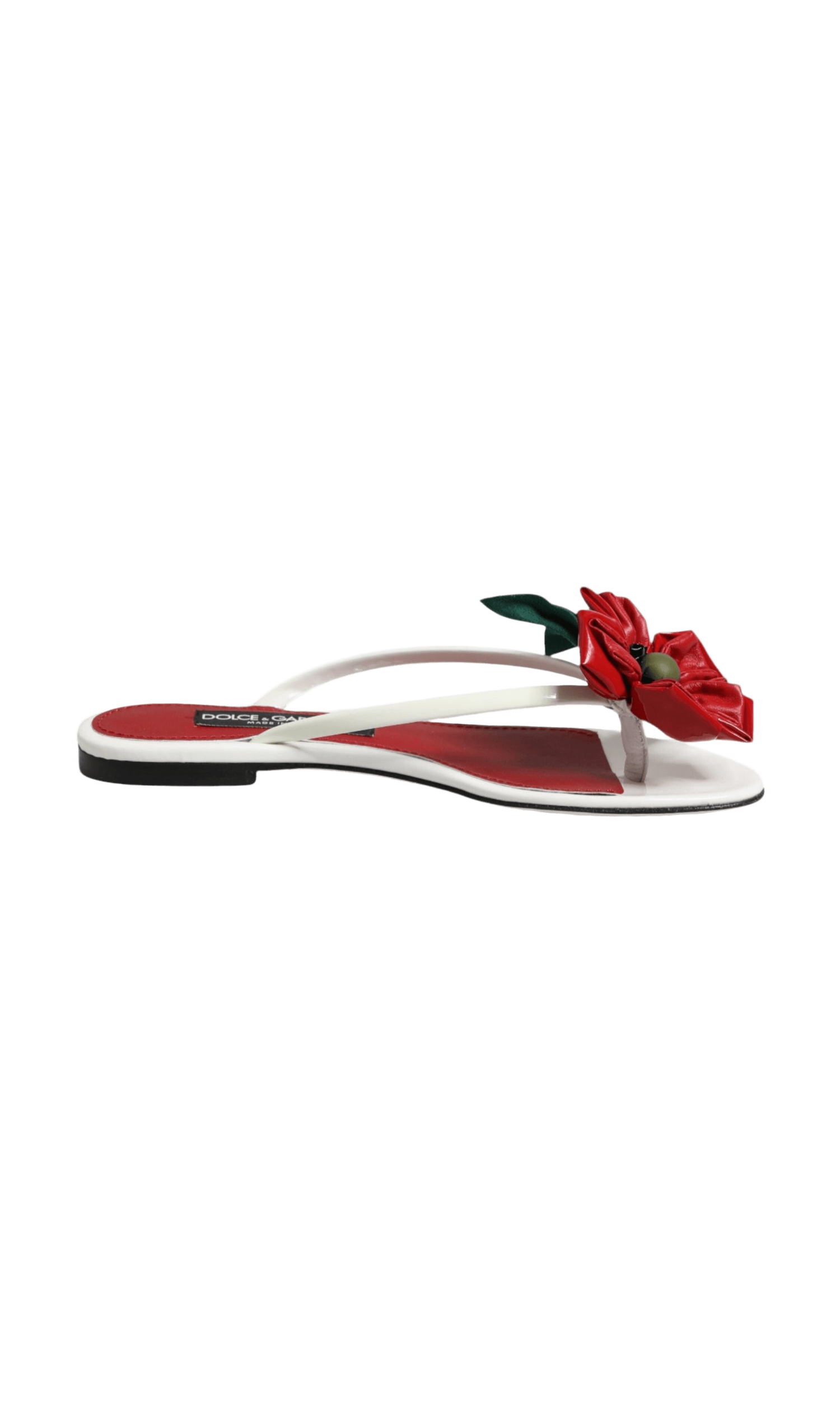 Dolce & Gabbana White Leather Red Keira Flower Sandals Shoes Glam Steals
