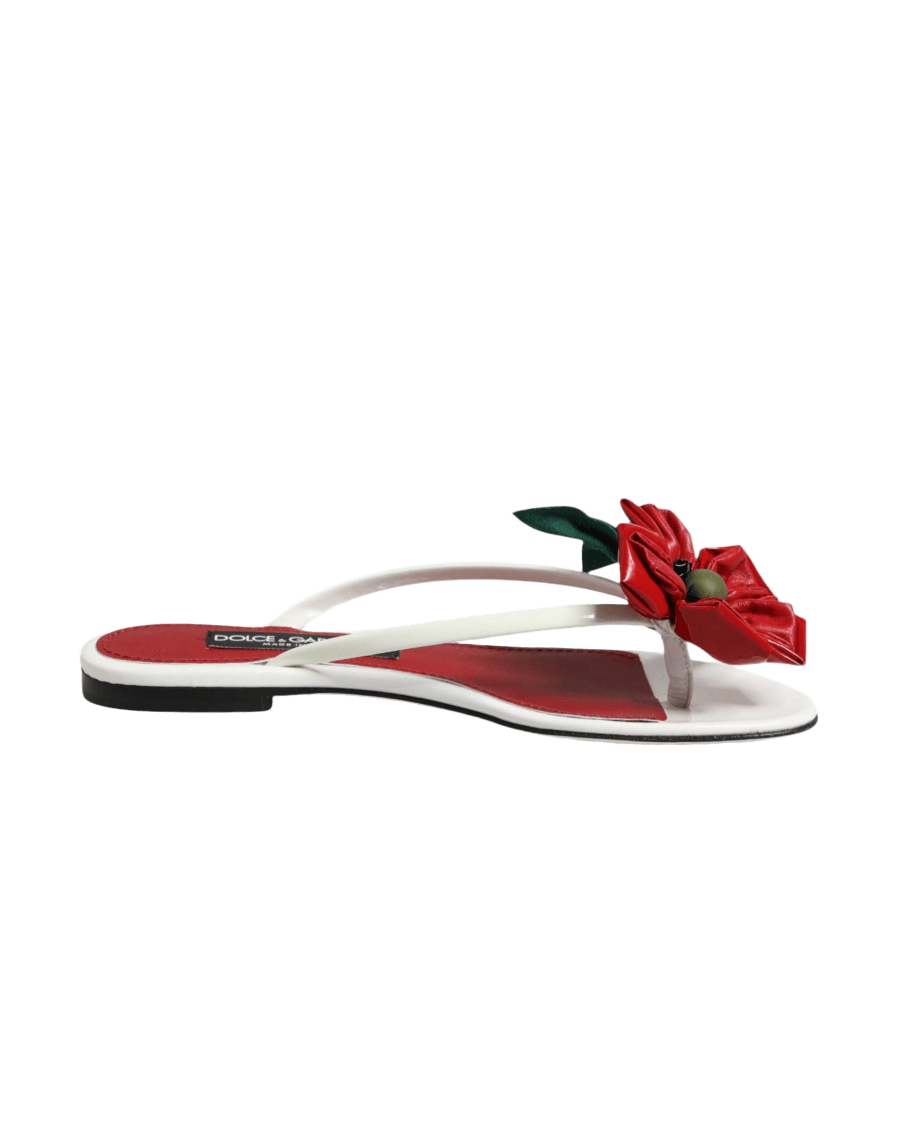 Dolce & Gabbana White Leather Red Keira Flower Sandals Shoes Glam Steals