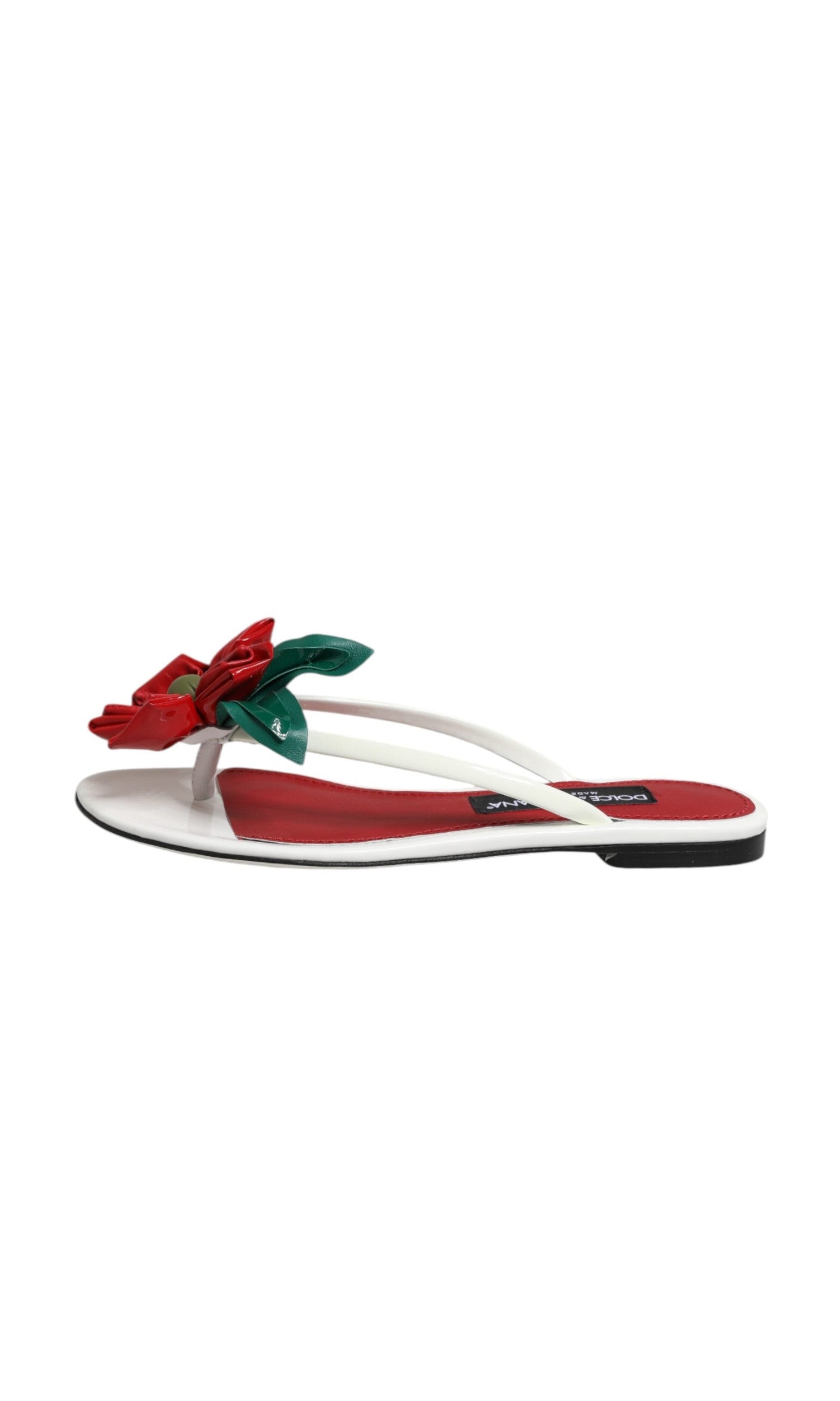 Dolce & Gabbana White Leather Red Keira Flower Sandals Shoes Glam Steals