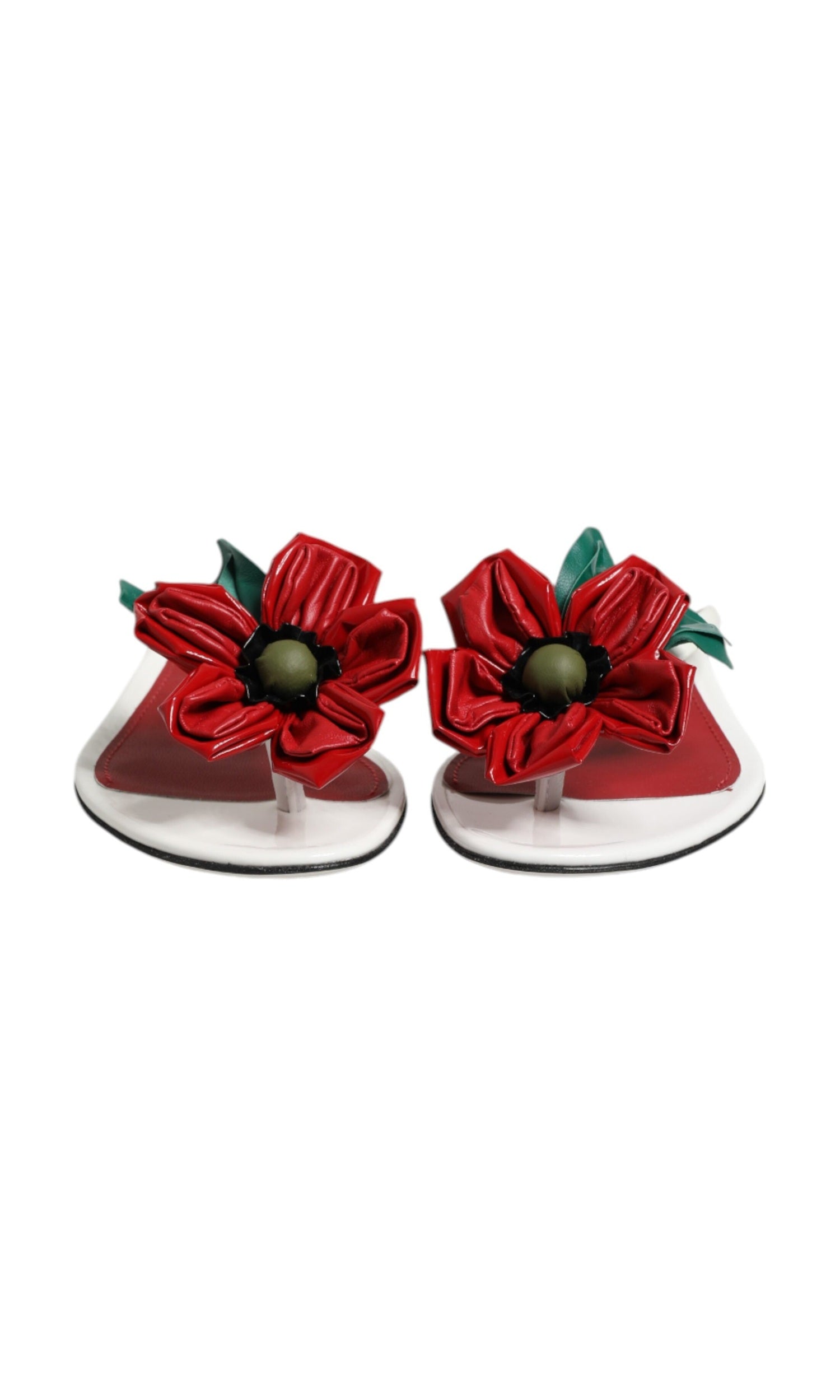 Dolce & Gabbana White Leather Red Keira Flower Sandals Shoes Glam Steals
