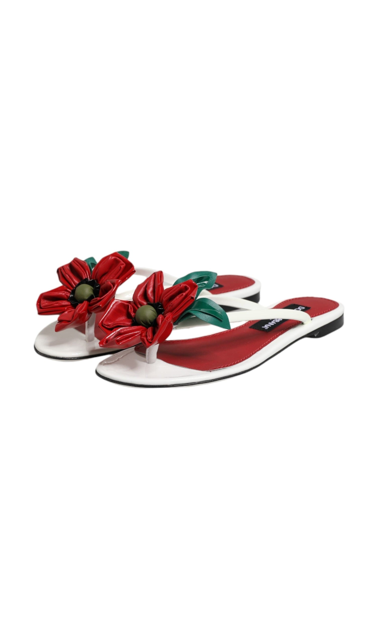 Dolce & Gabbana White Leather Red Keira Flower Sandals Shoes Glam Steals
