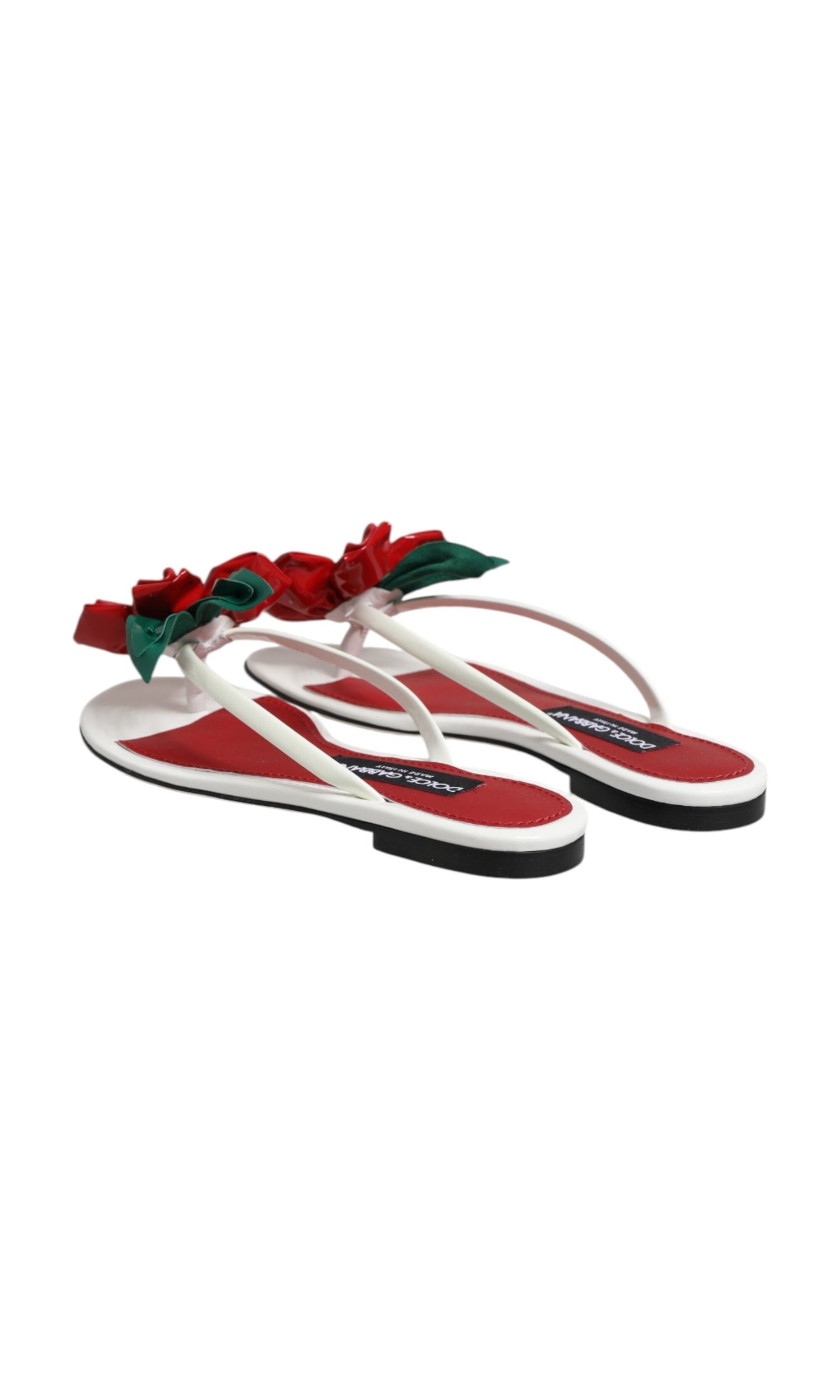 Dolce & Gabbana White Leather Red Keira Flower Sandals Shoes Glam Steals