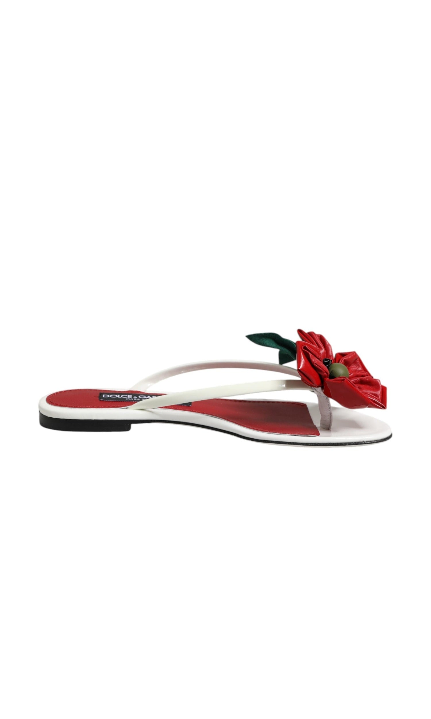 Dolce & Gabbana White Leather Red Keira Flower Sandals Shoes Glam Steals