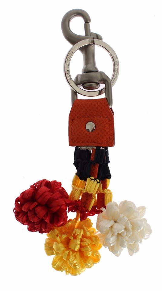 Dolce & Gabbana White Leather Red Raffia Clasp Finder Keyring Keychain Glam Steals