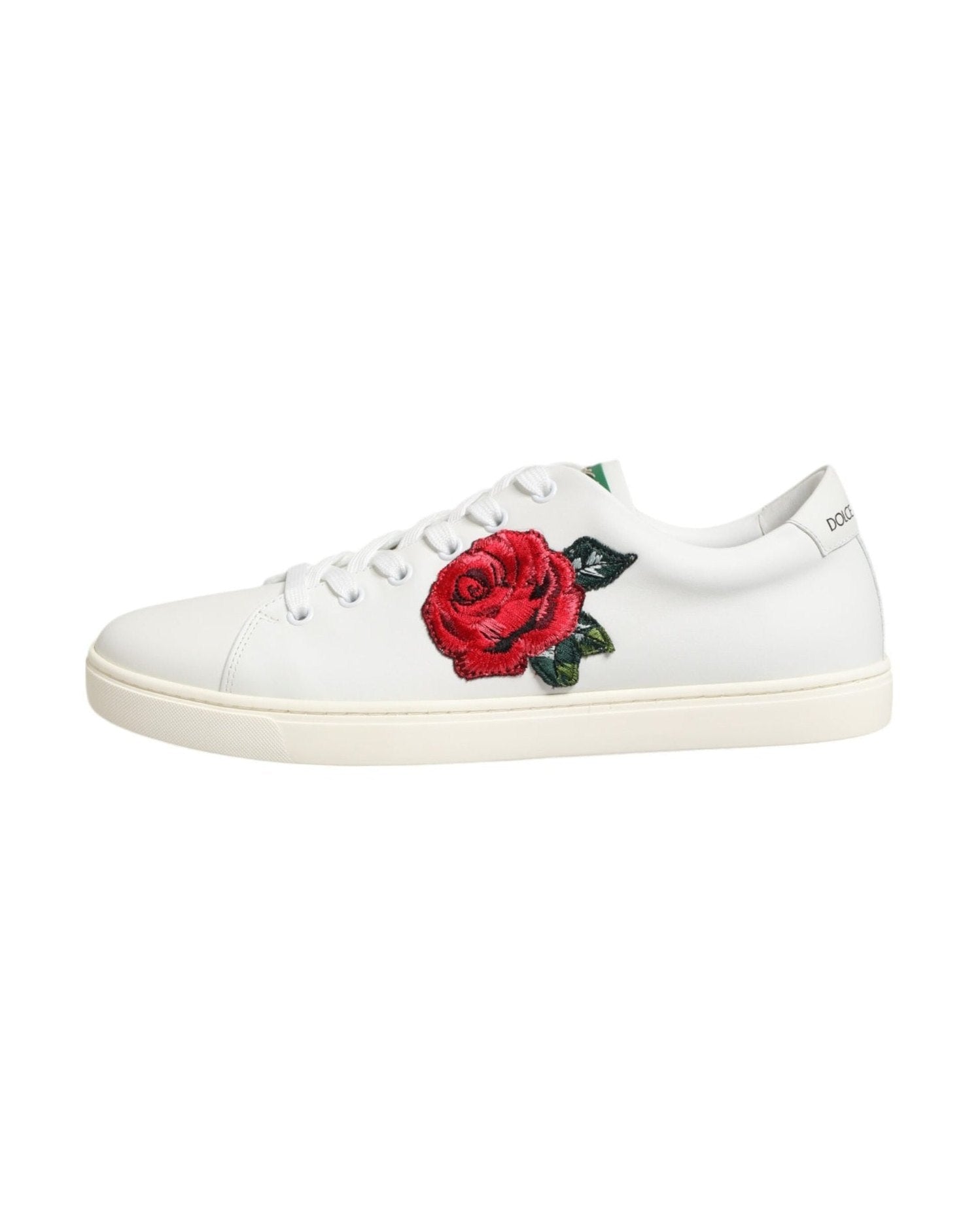 Dolce & Gabbana White Leather Rose Embroidery Low Top Shoes Glam Steals
