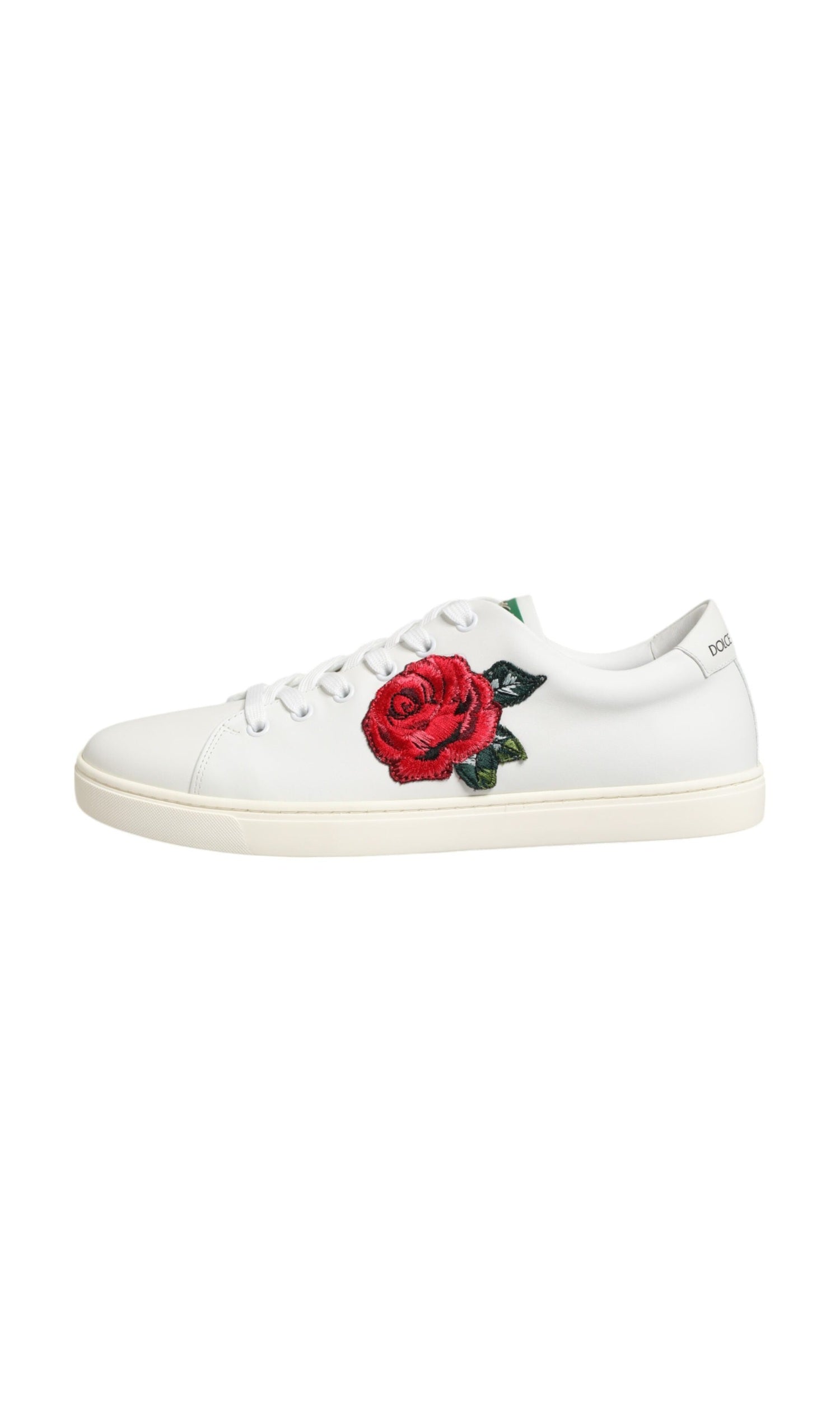 Dolce & Gabbana White Leather Rose Embroidery Low Top Shoes Glam Steals