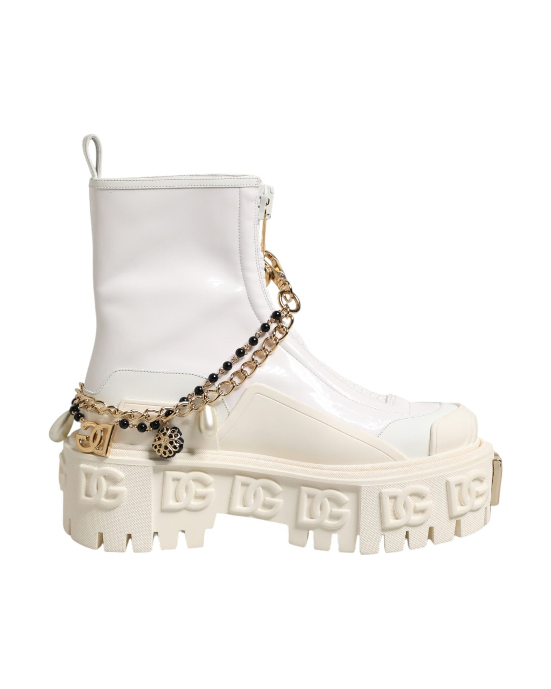Dolce & Gabbana White Leather Rubber Logo Ankle Boots Shoes