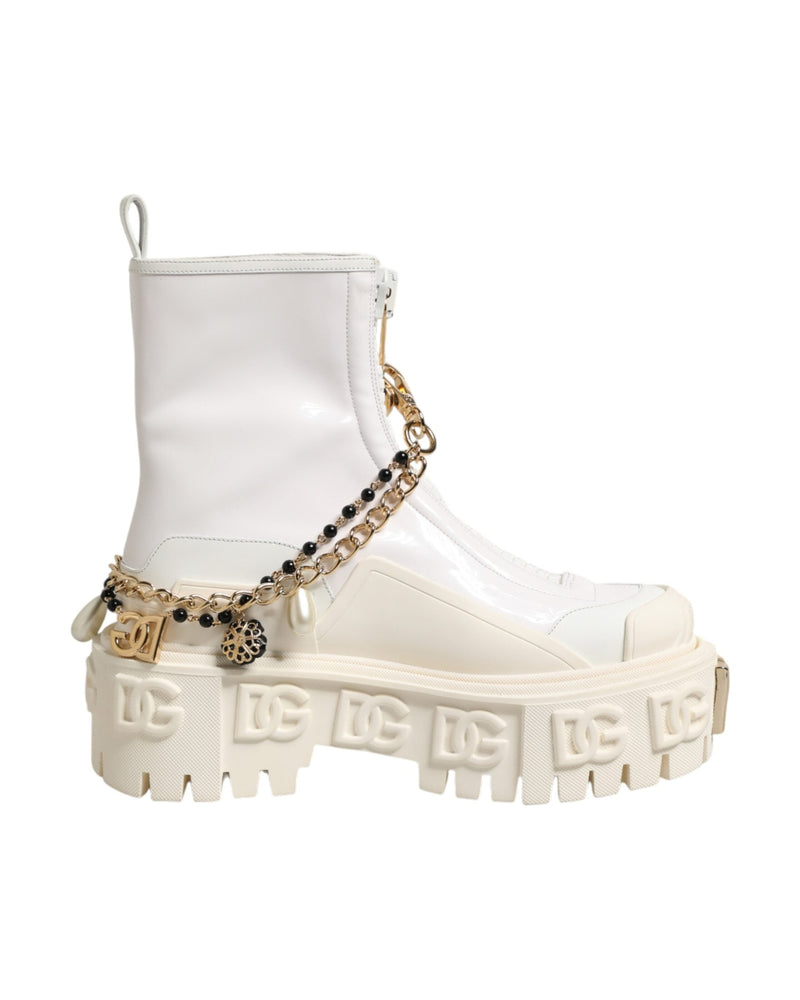 Dolce & Gabbana White Leather Rubber Logo Ankle Boots Shoes Glam Steals