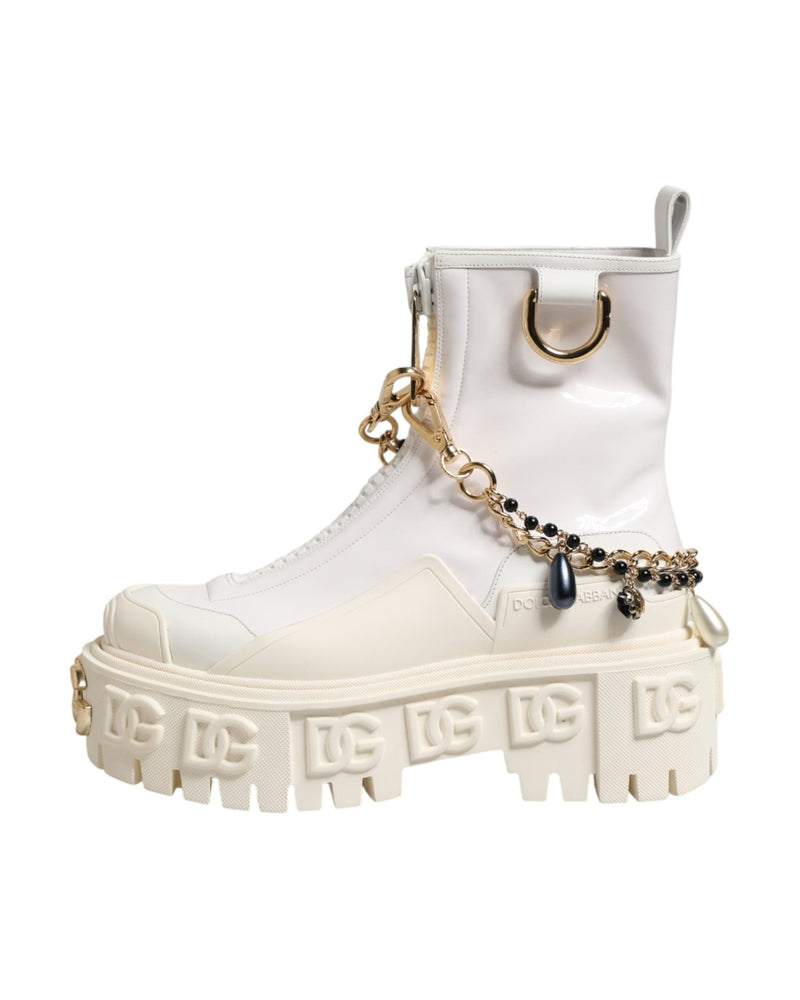 Dolce & Gabbana White Leather Rubber Logo Ankle Boots Shoes Glam Steals