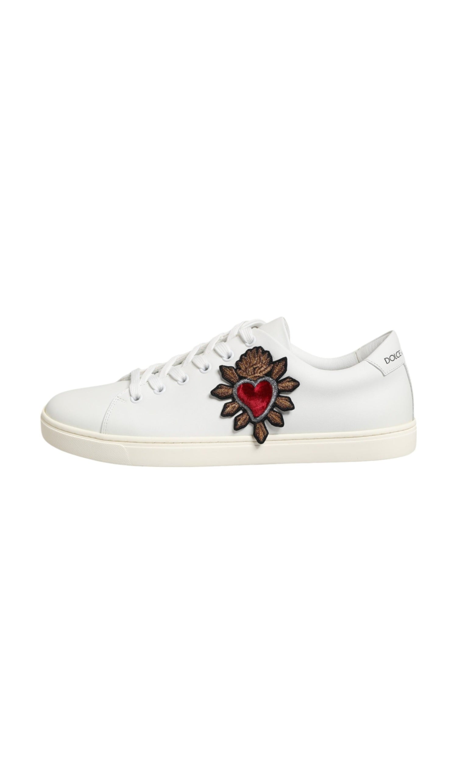 Dolce & Gabbana White Leather Sacre Heart Patch Sneakers Shoes Glam Steals