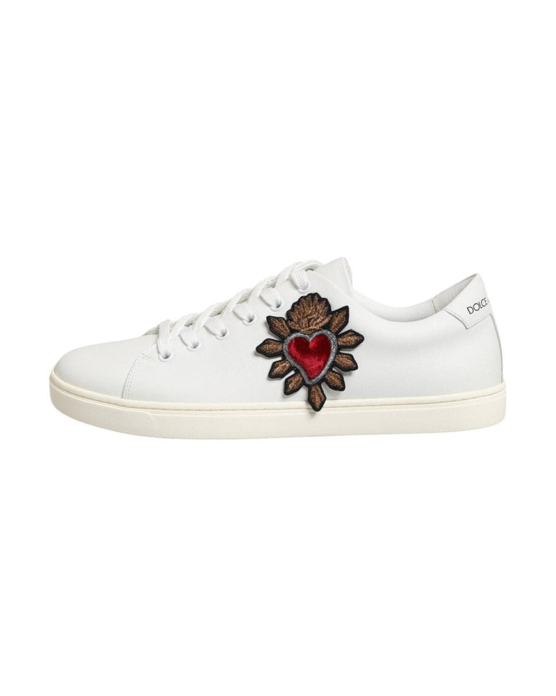 Dolce & Gabbana White Leather Sacre Heart Patch Sneakers Shoes Glam Steals