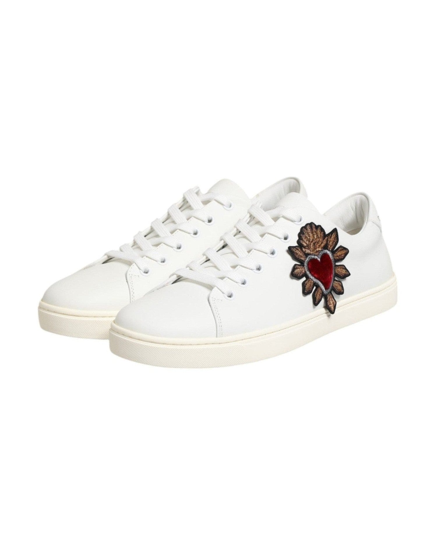Dolce & Gabbana White Leather Sacre Heart Patch Sneakers Shoes Sneakers