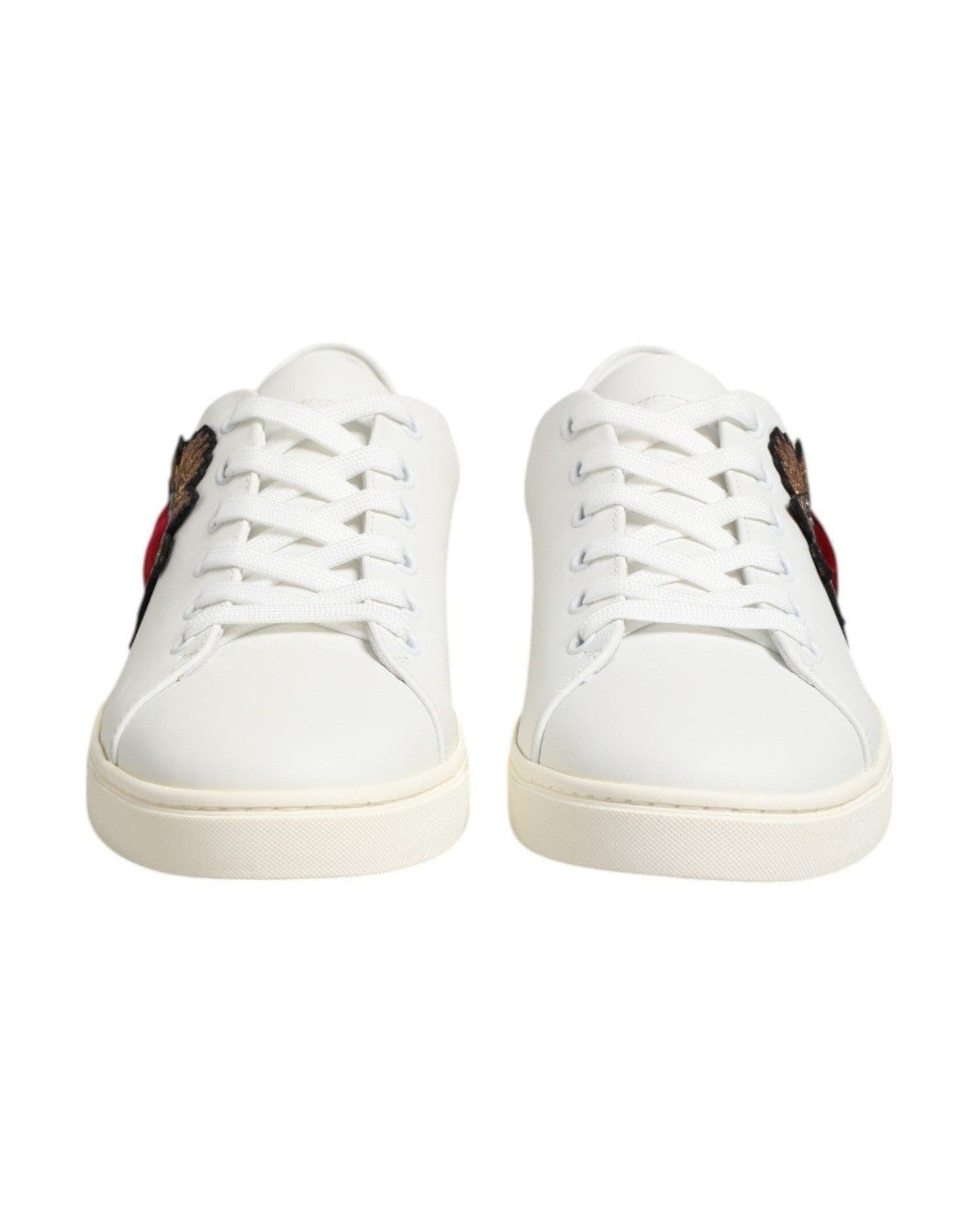 Dolce & Gabbana White Leather Sacre Heart Patch Sneakers Shoes Sneakers
