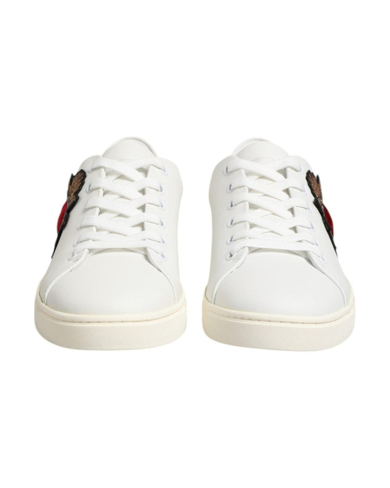 Dolce & Gabbana White Leather Sacre Heart Patch Sneakers Shoes Glam Steals