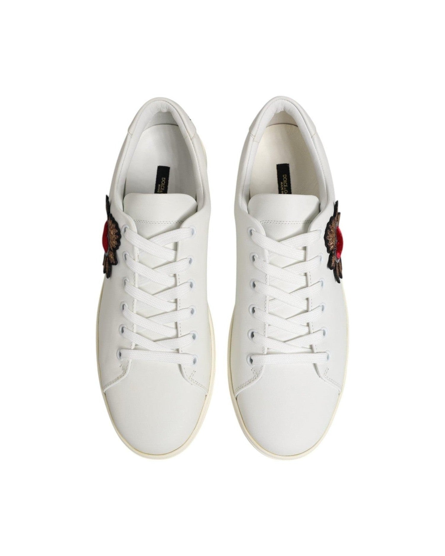 Dolce & Gabbana White Leather Sacre Heart Patch Sneakers Shoes Sneakers