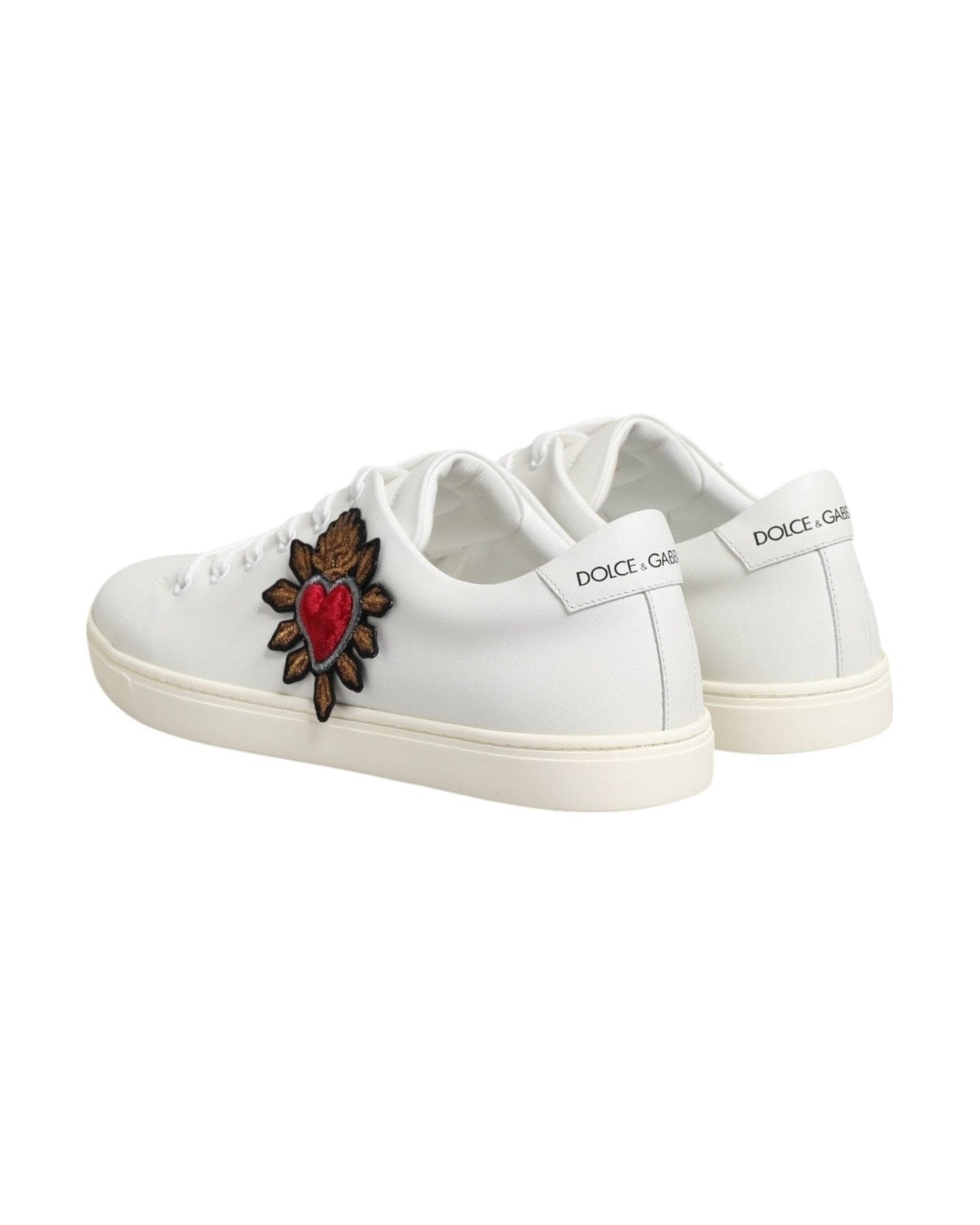 Dolce & Gabbana White Leather Sacre Heart Patch Sneakers Shoes Sneakers