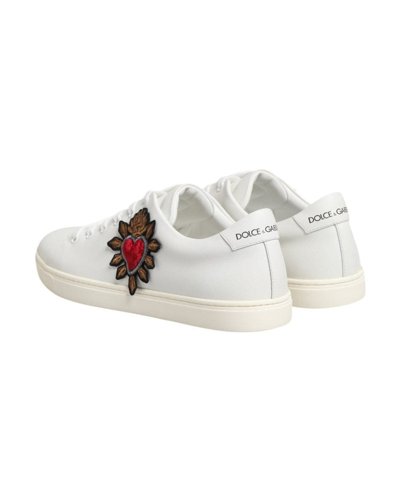 Dolce & Gabbana White Leather Sacre Heart Patch Sneakers Shoes Glam Steals