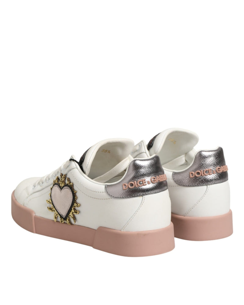 Dolce & Gabbana White Leather Sacred Heart Sneakers Shoes Glam Steals