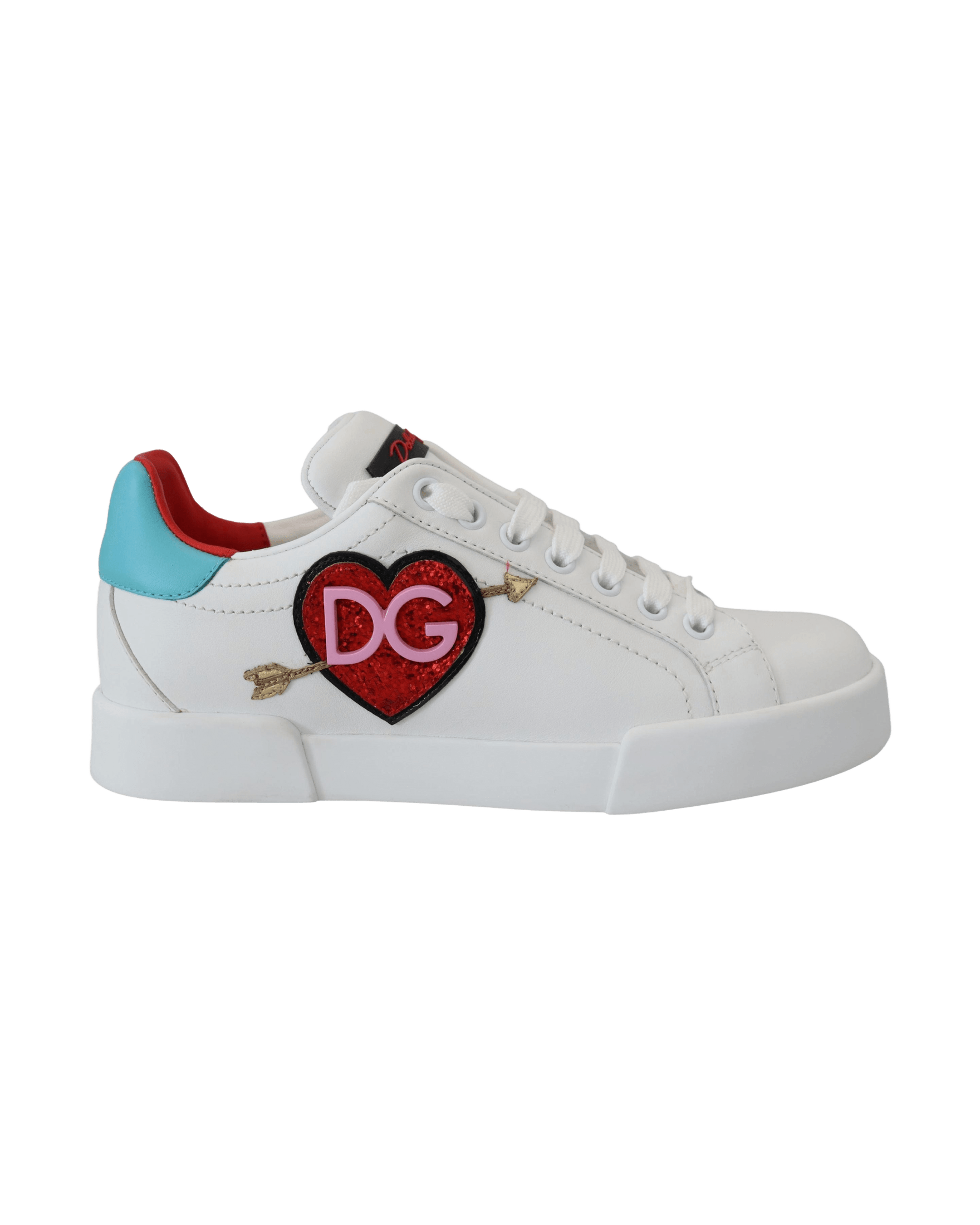 Dolce & Gabbana White Leather Sneaker Portofino Logo Heart Shoes Glam Steals